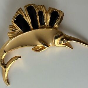 Gold and Black swordfish Brooch